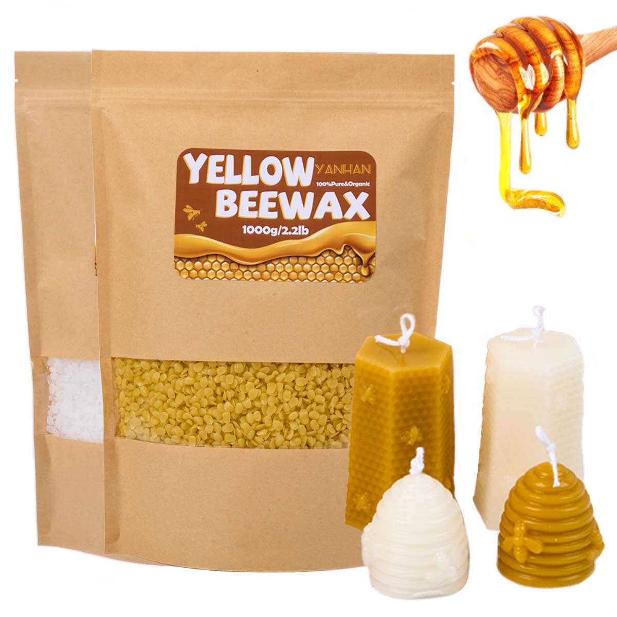 Candle Making Kit Beeswax - 1000g Saf Doğal Granül Beyaz Sarı